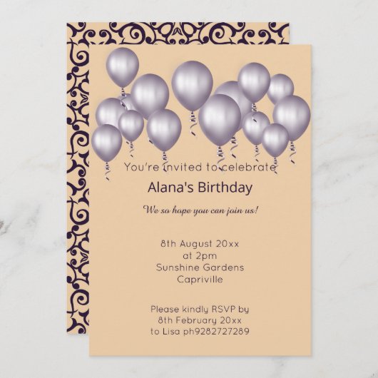 ELGANT MODERN DAMASK NAVY APRICOT EINLADUNG (Vorne/Hinten)