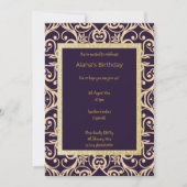 ELGANT MODERN DAMASK NAVY SILVER GOLD EINLADUNG (Vorderseite)