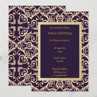 ELGANT MODERN DAMASK NAVY SILVER GOLD EINLADUNG