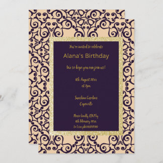 ELGANT MODERN DAMASK NAVY SILVER GOLD EINLADUNG