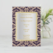ELGANT MODERN DAMASK NAVY SILVER GOLD EINLADUNG (Stehend Vorderseite)
