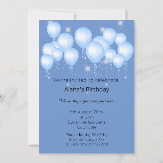 ELGANT NAVY MODERN SPRING BALLOON Sparkle Einladung (Vorderseite)