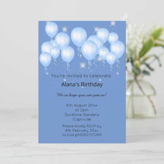 ELGANT NAVY MODERN SPRING BALLOON Sparkle Einladung (Stehend Vorderseite)