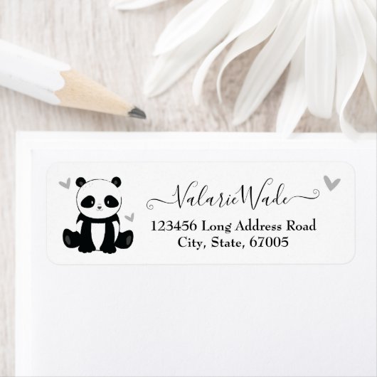 Elgant Script Niedlich Panda and Hearts Rücksendea (Insitu)