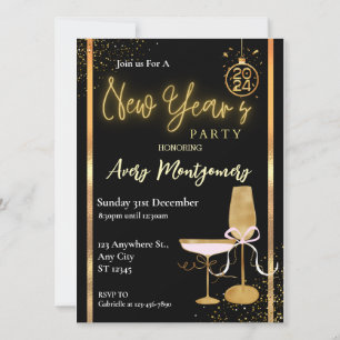 Elgante Black Gold Modern Silvesterparty  Einladung