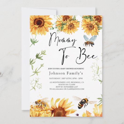 elgante Sonnenblume Babydusche Einladung (Vorderseite)