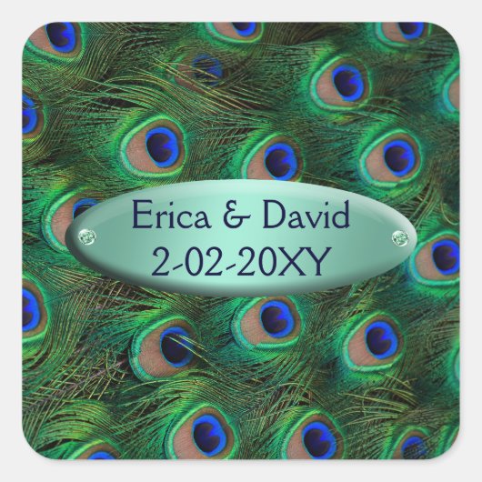 elganter türkisfarbener Pfau-Umschlag Aufkleber (Vorderseite)