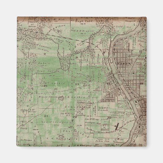 Elgin Illinois 1870 Plat Map Fox River Downtown Magnet (Vorne)