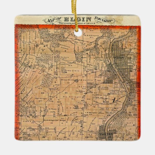 Elgin Illinois 1871 Karte Keramikornament (Vorderseite)