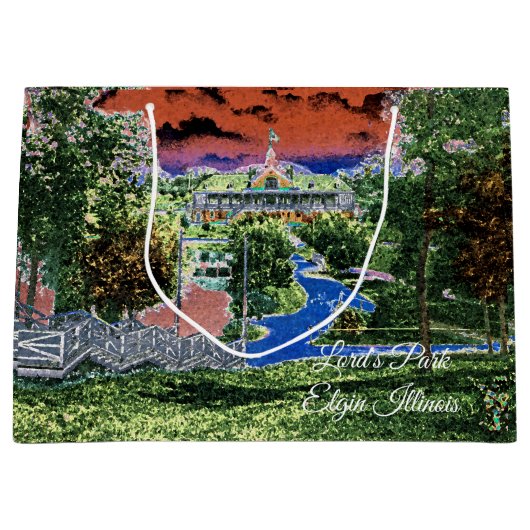 ELGIN ILLINOIS LORDS PARK PAVILION 1920ER KUNSTVIE GROßE GESCHENKTÜTE (Vorderseite)