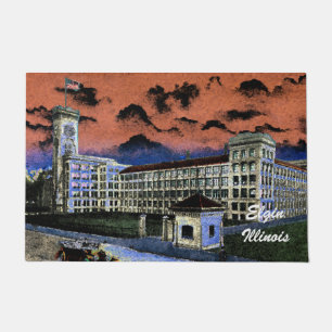 Elgin Watch Factory Colorful Watercolor 1920 Art Fußmatte