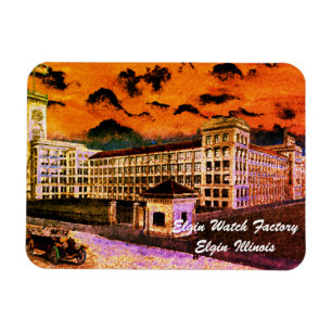 Elgin Watch Factory Colorful Watercolor 1920 Art Magnet
