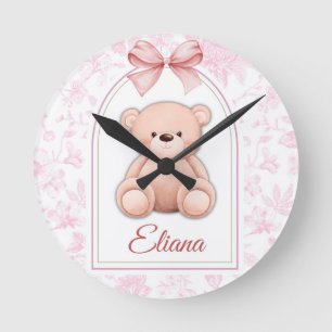 Eliana   Benutzerdefiniertes rosa Teddy-Bär-Kinder Runde Wanduhr
