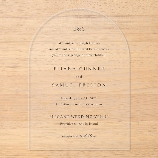 Eliana Monogram Classic Wedding Acryleinladungen (Vorderseite)