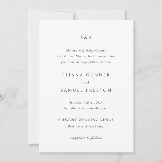 Eliana Monogram Classic Wedding Einladung (Vorderseite)