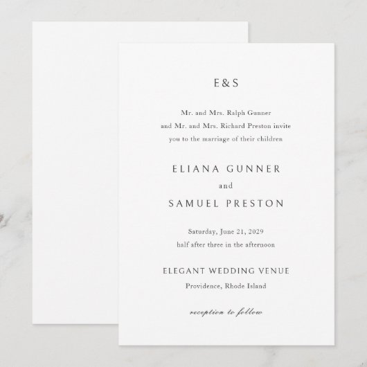 Eliana Monogram Classic Wedding Einladung (Vorne/Hinten)
