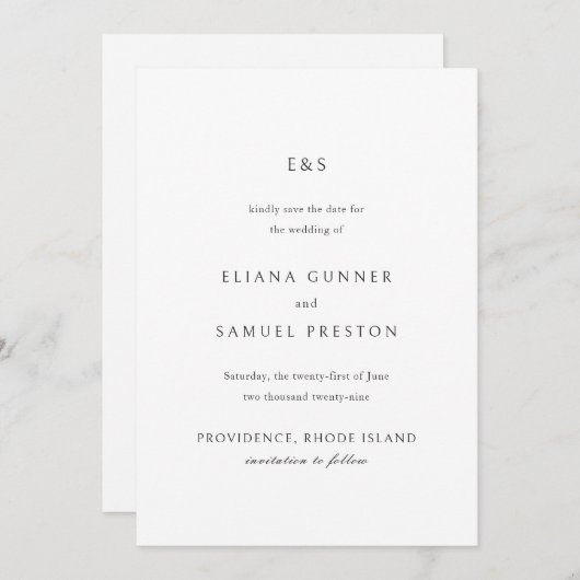 Eliana Monogram Classic Wedding Save The Date (Vorne/Hinten)