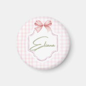 Eliana Personalisiert Pink Bow & Gingham Print Magnet (Vorne)