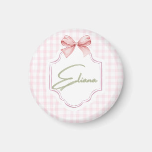 Eliana Personalisiert Pink Bow & Gingham Print Magnet
