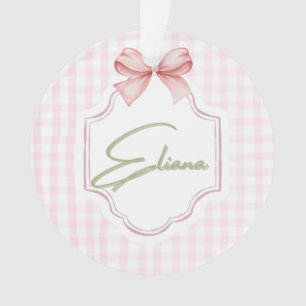 Eliana Personalisiert Pink Bow & Gingham Print Ornament