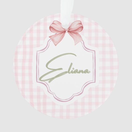 Eliana Personalisiert Pink Bow & Gingham Print Ornament (Vorderseite)