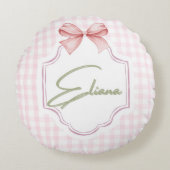 Eliana Personalisiert Pink Bow & Gingham Print Rundes Kissen (Vorderseite)