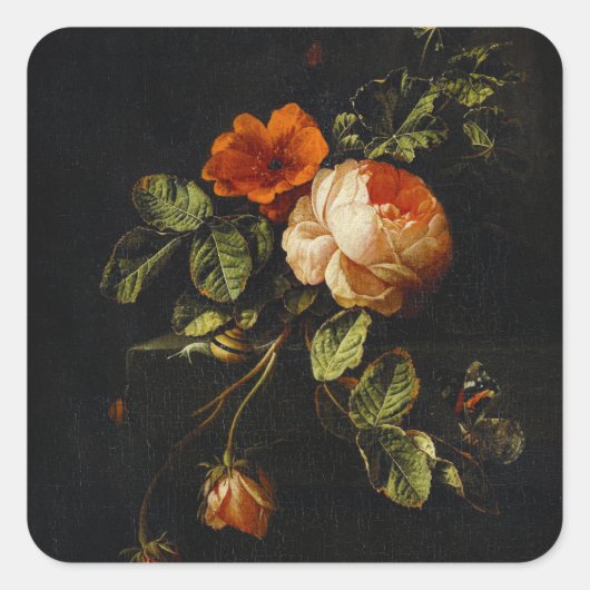 Elias van den Broeck, Stillleben mit Rose Quadratischer Aufkleber (Vorderseite)