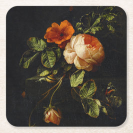 Elias van den Broeck, Stillleben mit Rose Rechteckiger Pappuntersetzer