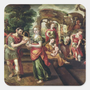 Eliezer und Rebecca am Brunnen, 1562 Quadratischer Aufkleber