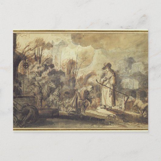Eliezer und Rebecca am Brunnen Postkarte (Vorderseite)