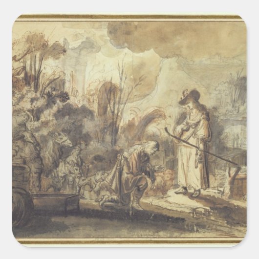 Eliezer und Rebecca am Brunnen Quadratischer Aufkleber (Vorderseite)
