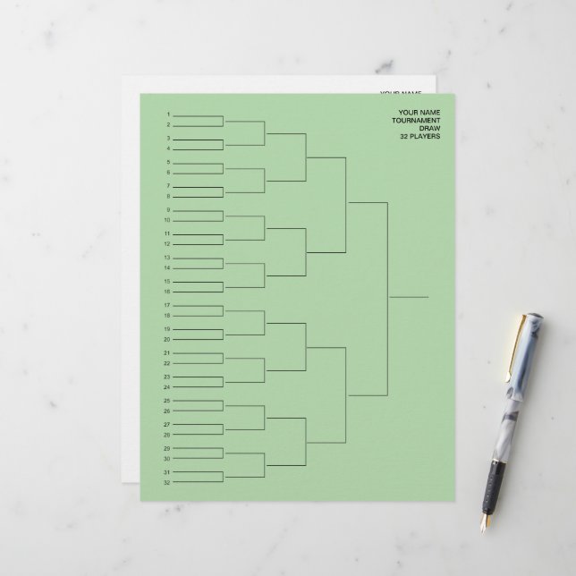 Eliminationsplan-Vorlagenseiten für 32 Spieler Briefbogen (Vorderseite/Rückseite Beispiel)