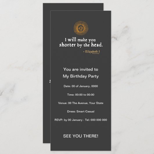 Elisabeth I Zitat zum Verhalten Einladung (Vorne/Hinten)