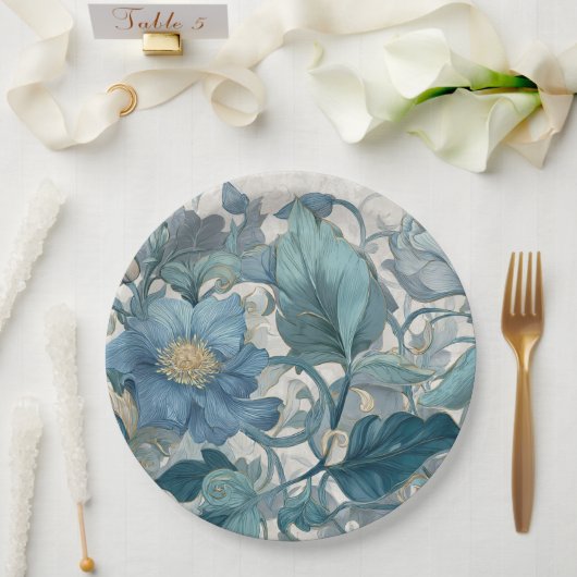 Elise Blue Nouveau Blumengarten Pappteller (Hochzeit)