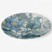 Elise Blue Nouveau Blumengarten Pappteller (Schrägansicht)
