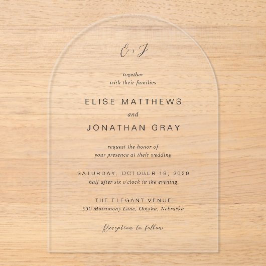 Elise Elegant Wedding Acryleinladungen (Vorderseite)