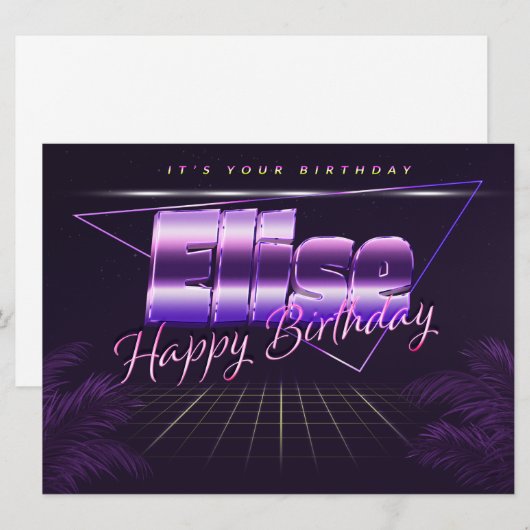 Elise Name Vorname lila retro Karte Geburtstag (Vorne/Hinten)