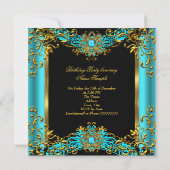 Elite Aquamarin Blue Gem Gold Black Birthday Party Einladung (Rückseite)