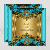 Elite Aquamarin Blue Gem Gold Black Birthday Party Einladung (Vorne/Hinten)