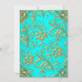 Elite Aquamarin Blue Gold Damask Pearl Birthday Pa Einladung (Rückseite)