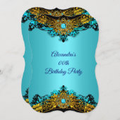 Elite Aquamarin Blue Pearl Gold Black Birthday Par Einladung (Vorne/Hinten)