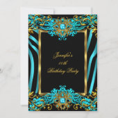 Elite Aquamarin Blue Zebra Gold Black Birthday Par Einladung (Vorderseite)