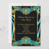 Elite Aquamarin Blue Zebra Gold Black Birthday Par Einladung (Rückseite)
