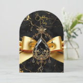 Elite Birthday Black Gold Marmor Jewel Einladung (Stehend Vorderseite)
