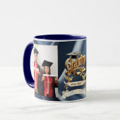 Elite BLEU-Marble & Gold Personalized Graduation Tasse (Vorderseite Links)