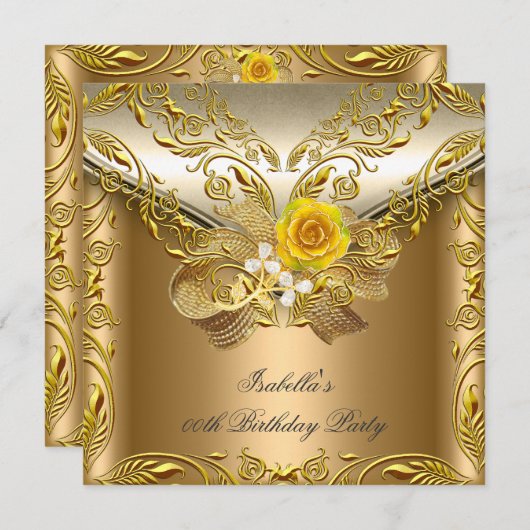 Elite Bronze Gold Rose Geburtstagsparty Einladung (Vorne/Hinten)