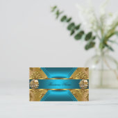 Elite Business Aquamarin Blue Gold Damask Jewel Visitenkarte (Stehend Vorderseite)