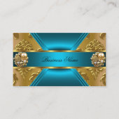 Elite Business Aquamarin Blue Gold Damask Jewel Visitenkarte (Vorderseite)