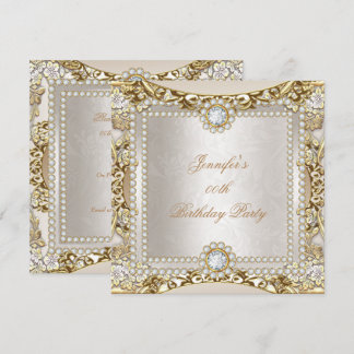 Elite Cream Gold Diamond Damask Geburtstagsparty Einladung