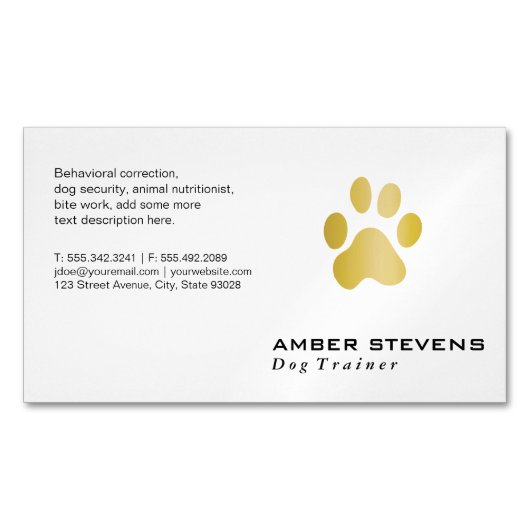 Elite Dog Trainer Golden Paw Magnetische Visitenkarte (Vorderseite)
